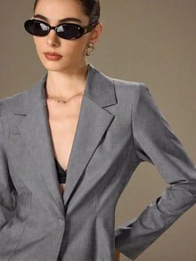 Modelyn 1 套女士时尚休闲优雅灰色衬衫上衣和迷你裙 - 灰色 - 查看 7