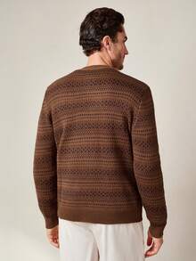 Manfinity Homme Men's Striped Long Sleeve Single-Breasted Casual Knit Cardigan, Autumn - Coffee Brown - View 3