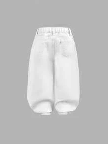 SHEIN Explorewe Conjunto de 3 piezas de jeans cortos con cintura elástica y bolsillos planos de estilo bohemio asimétrico para niñas bebés, artículo de moda diario OOTD, denim básico versátil, conjunto asequible y de gran - Multicolor - Ver 6