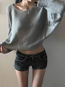 DAZY Hollow Out Loose Knit Sweater For Women, Lightweight Casual French Style Outerwear, Autumn/Winter - Grey - View 6