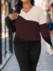 SHEIN Plus Size Color Blocking T-Shirt For Spring And Autumn Graphic Tees Women Tops - Multicolor - View 3