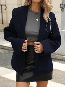 SHEIN LUNE Women's Solid Color Long Sleeve Loose Casual Jacket, Autumn/Winter - Royal Blue - View 3