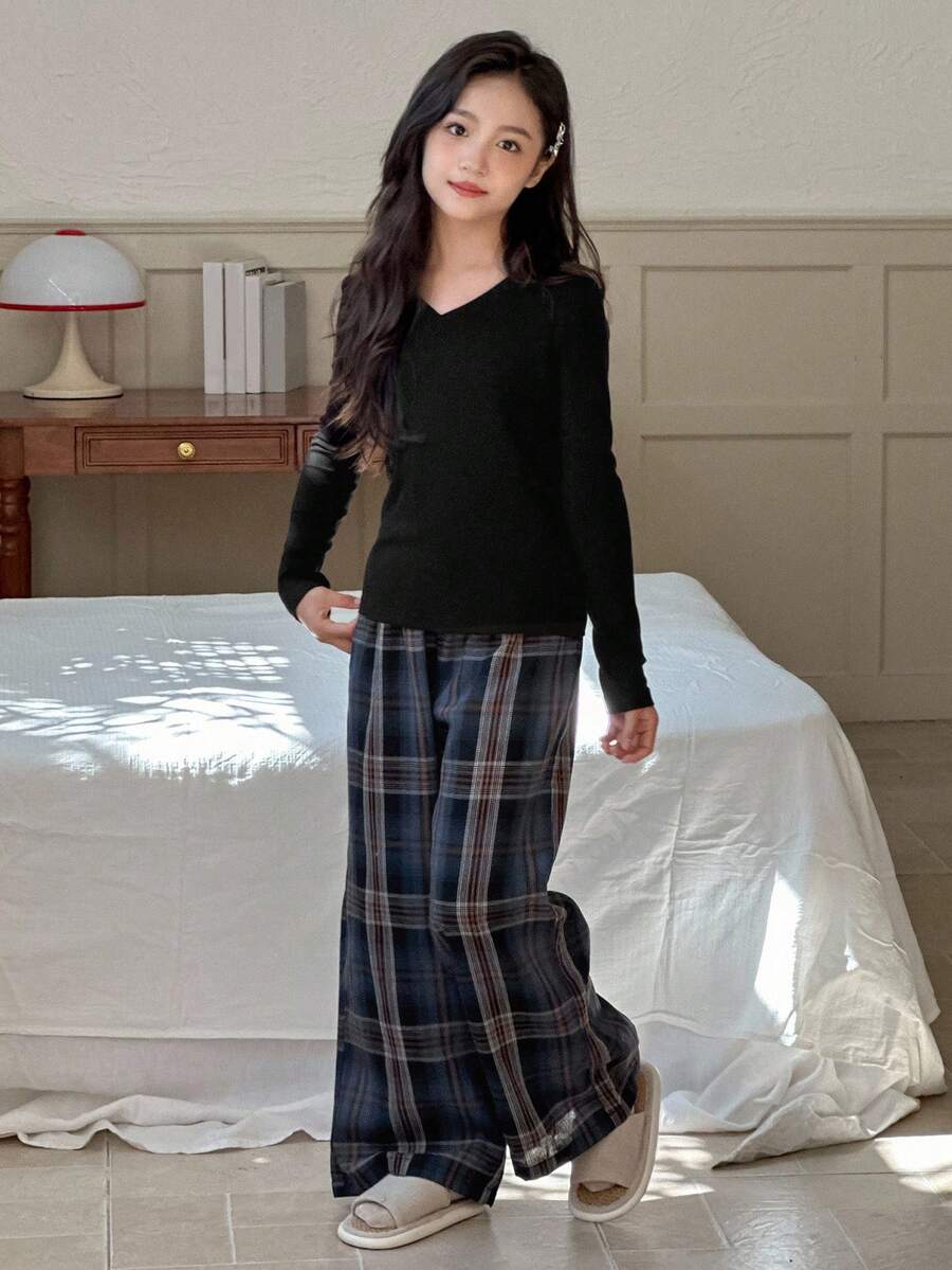 DAZY 秋季青少年女孩休闲家居服睡衣 - 黑色 - 查看 1