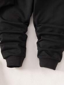 SHEIN 2pcs Young Boy Contrast Color Round Neck Long Sleeve Pocket Sweatshirt And Sweatpants Casual Suit, Autumn - Black - View 8