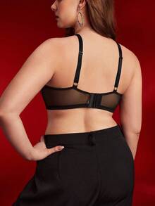 Empress Envy Plus Size Women Embroidered Underwire Bra, Blue & Black, Lift