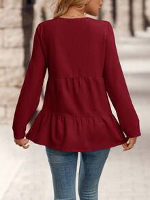 EMERY ROSE 外出上衣，冬季，乡村圣诞休闲长袖衬衫，新年，百搭，红色上衣 - 紅色 - 查看 2