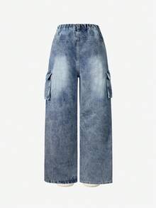 Tween Boy's Fashionable Washed Distressed Cargo Jeans - Light Wash - View 2