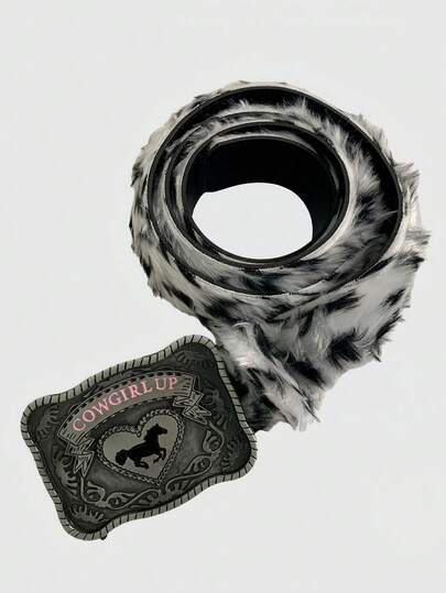 Grunge Punk Cinturón personalizado de estampado de leopardo de peluche de la subcultura vintage de Shibuya de la chica caliente del milenio Y2K