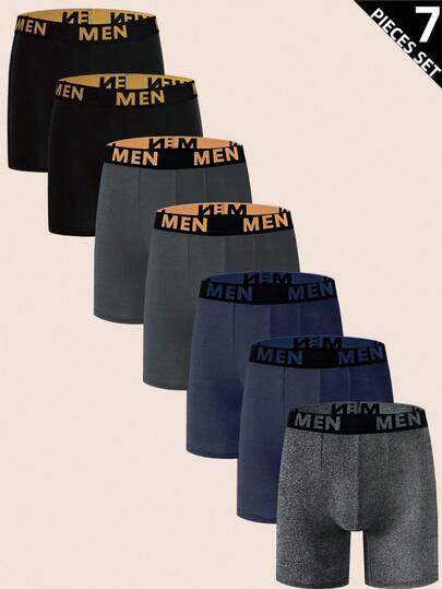 Manfinity Underwear&Sleepwear Basics 7pcs/Set Men's Letter Waistband Casual Boxer Briefs