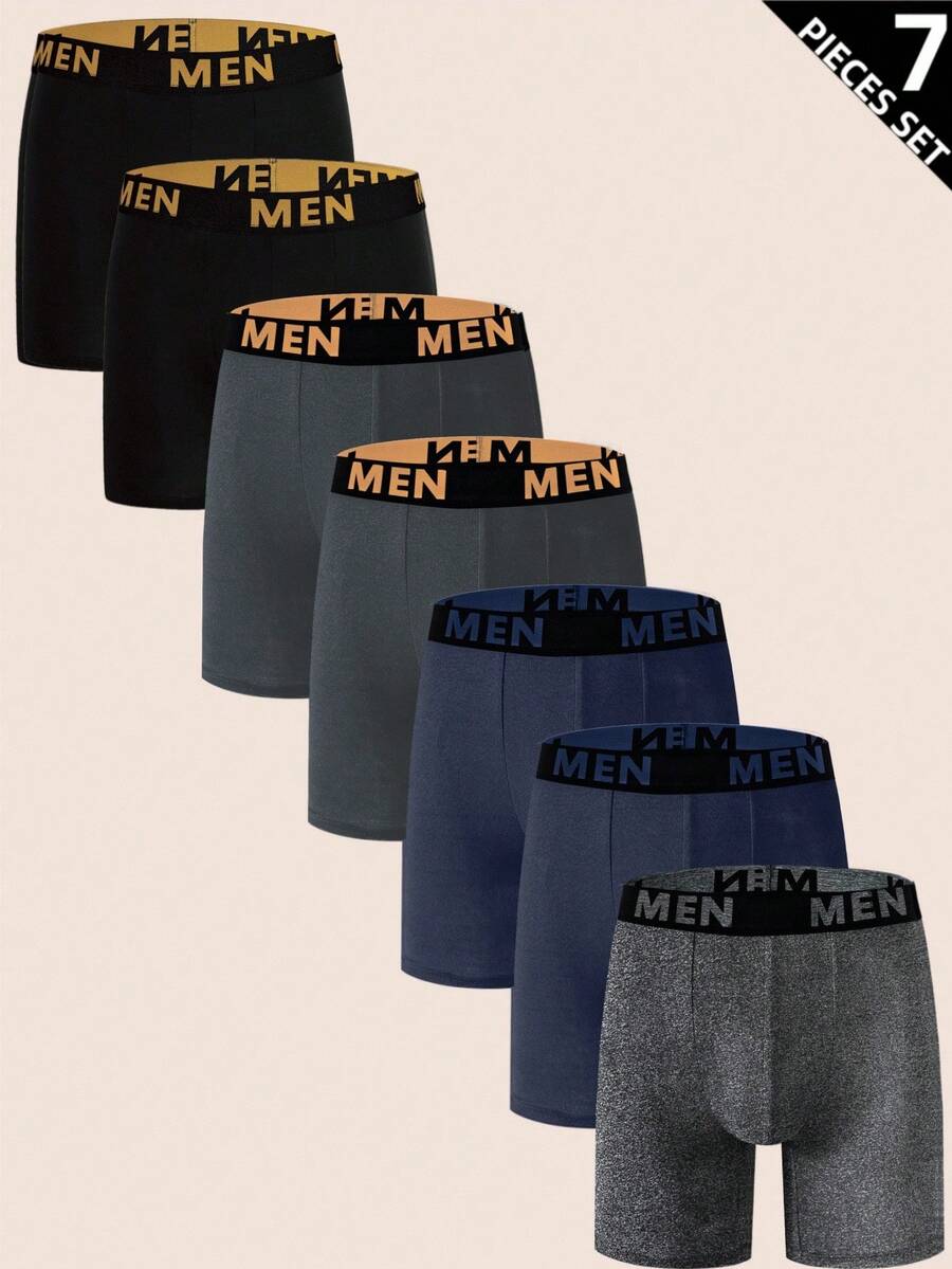 Manfinity Underwear&Sleepwear Basics 7pcs/Set Men's Letter Waistband Casual Boxer Briefs - Multicolor - View 1