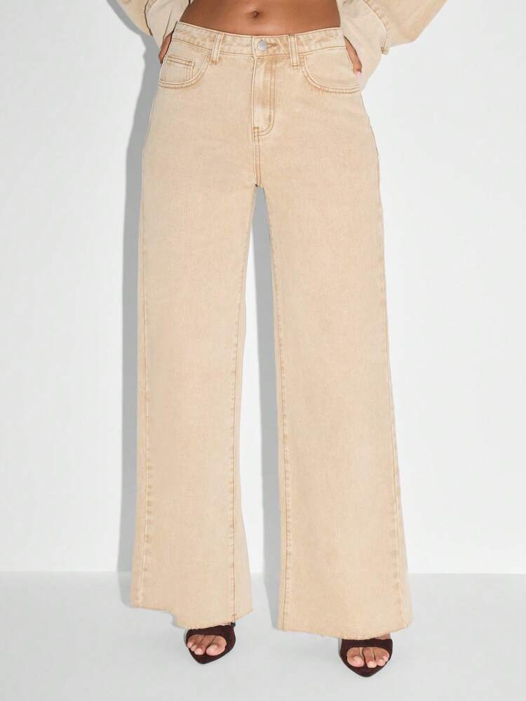 KIZN High Rise Wide Leg Denim Pants With Back Split