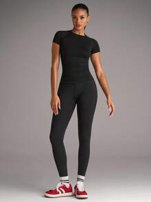 SHEIN BAE Camo Print Batwing Sleeve Curved Hem Sports Tee Workout Tank Gym Topworkout Tank Top - Multicolor - View 8