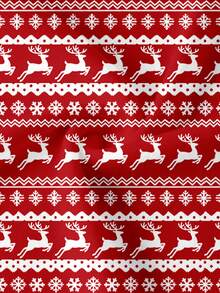 SHEIN LUNE Christmas Striped Pajamas With Button Front, Burgundy Reindeer & Snowflake Print, Slim Fit, Suitable For Party And Home Wear, Women Jumpsuit Pajamas - Multicolor - View 5