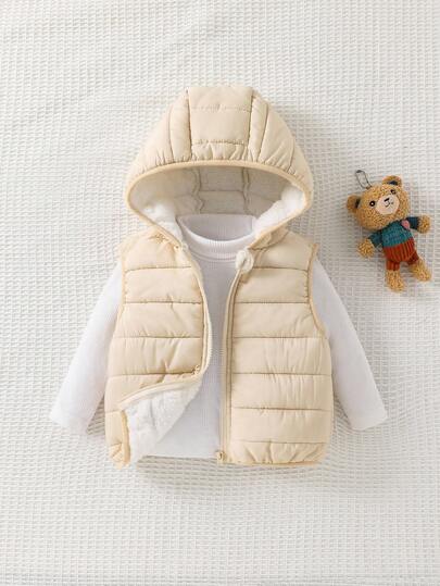 Cozy Pixies Chaqueta sin mangas con capucha y cremallera frontal de felpa de unicolor para bebé niño