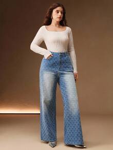 Anewsta Fashionable Diamond Embellished Women's Straight Leg Blue Jeans - Blue - View 6