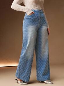 Anewsta Fashionable Diamond Embellished Women's Straight Leg Blue Jeans - Blue - View 7