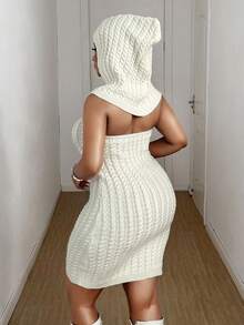 Maweii Plus Size Women's Sweater Set Corset Dress + Hat, Solid Color, Sexy And Slimming Corset Flower Dress, Knitted Flower Hat, Design Sense, Transformed Into A Hot Girl Design, Autumn And Winter, Women's Clothing, Elegant And Sexy, Party,Wrap Knit - Beige - View 2
