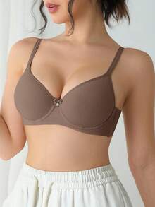 DesireSculpt 1pc Women's Bow Decor Comfortable Underwire Lingerie Bra - Mocha Brown - View 4
