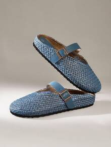Solecia New Spring/Autumn Slip-On Flat Mule Shoes For Christmas - Blue - View 6