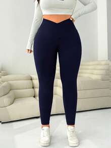 Solflare 海军蓝加大码女式不对称腰休闲紧身裤 - 藏蓝色 - 查看 3