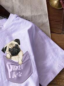 SHEIN Young Girl Casual Pattern Short Sleeve T-Shirt, Suitable For Summer - Lilac Purple - View 4