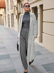 EURMUSE Maxi Cardigan With Belt Outwear Jacket Fall Winter - Beige - View 6