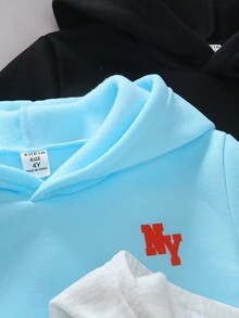 SHEIN Genkimix Kids 3件組小男孩休閒字母印花連帽衛衣與寬鬆長褲套裝，高品質柔軟面料，時尚百搭，適合學校、外出、假期、派對、返校季穿著 - 彩色 - 查看 6