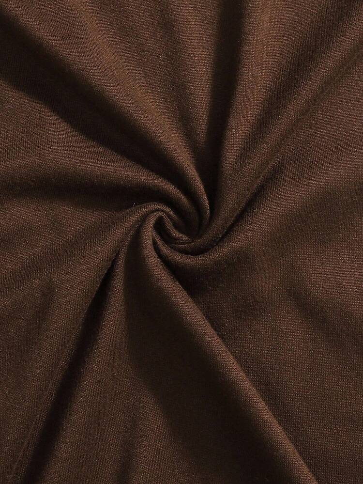 ティーンガールのソリッドカラーニットフーデッドカジュアルドレス - モカブラウン - 見る 5