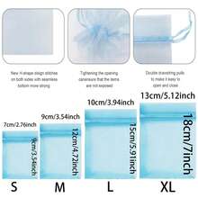 50 件欧根纱礼品袋、珠宝袋、带抽绳的小网袋，适用于包装、珠宝、小礼物、婚礼情人节 - 藍色 - 查看 2