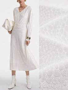 SHEIN LUNE White,Autumn,Elegant,Brunch Women's Luxurious Maxi Dress,Velvet Jacquard Leopard Spot V-Neck Long Sleeve Ruched Waist Fishtail Hem Party Wedding Gown - Beige - View 1