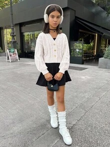 Tween Girl Casual Knit Long Sleeve Cardigan,In Fall/Winter - Apricot - View 3