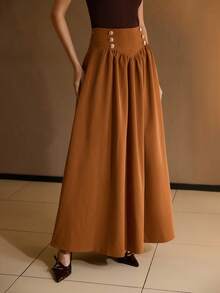 MOTF PREMIUM WOMEN'S METAL BUCKLE A-LINE SKIRT - Brown - View 5