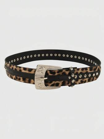 Grunge Punk Cinturón vintage con estampado de leopardo, estilo Spice Girl, con diseño de metal grabado, para usar con faldas y jeans