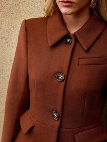MOTF PREMIUM WOOL SINGLE BREASTED SHORT JACKET, AUTUMN/WINTER - Rust Brown - View 3