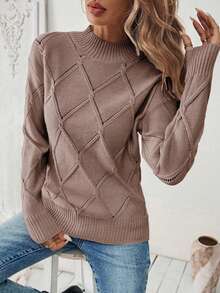 EMERY ROSE Solid Color Slim Fit Pullover Sweater, Casual For Autumn/Winter - Khaki - View 7