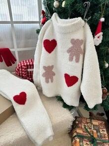 DAZY 圣诞节少女秋季服装 少女圆领毛衣+裤子家居服套装 - 米色 - 查看 5