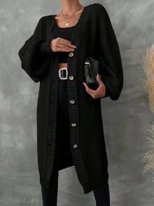 EURMUSE Women's Solid Color Dropped Shoulder Long Sleeve Long Cardigan, Autumn/Winter