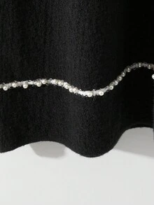 Franclia 女式优雅纽扣设计无袖针织连衣裙，秋季 - 黑色 - 查看 5