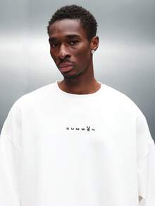 PLAYBOY X SUMWON Raw Edge Cropped Sweatshirt With Drop Shoulder Long Sleeve Ribbed Cuff Casual Loungewear Pullover Fall Winter Streetwear