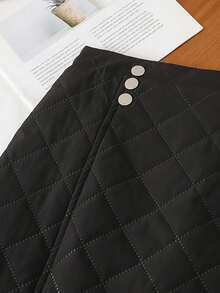 2pcs Girls' Black Solid Quilted Long Sleeve Cardigan And Skirt Set