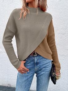 EMERY ROSE Suéter casual de mujer con bajo asimétrico y contraste de color, otoño/invierno - Multicolor - Ver 6