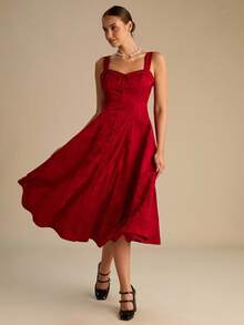 Enchnt Elegantes Partykleid mit einfarbigem Taillenmieder - Bordeaux - Übersicht 3