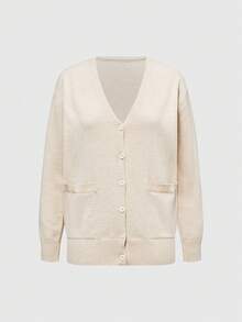 ROMWE J-Fashion 女士休闲开衫，粉色，学院风/原宿风，春秋季 - 杏色 - 查看 2