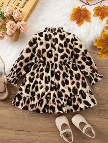 SHEIN 女婴可爱优雅豹纹长袖连衣裙 - 彩色 - 查看 2