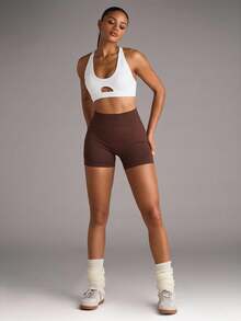 SHEIN BAE Women's Solid Color Hollow Simple Fitted Casual Sports Bra - White - View 10