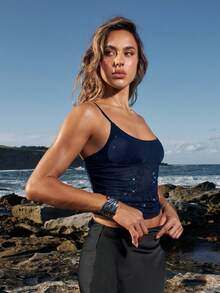 Opulessa Canotta in maglia a rete tinta unita per donna, corta e aderente