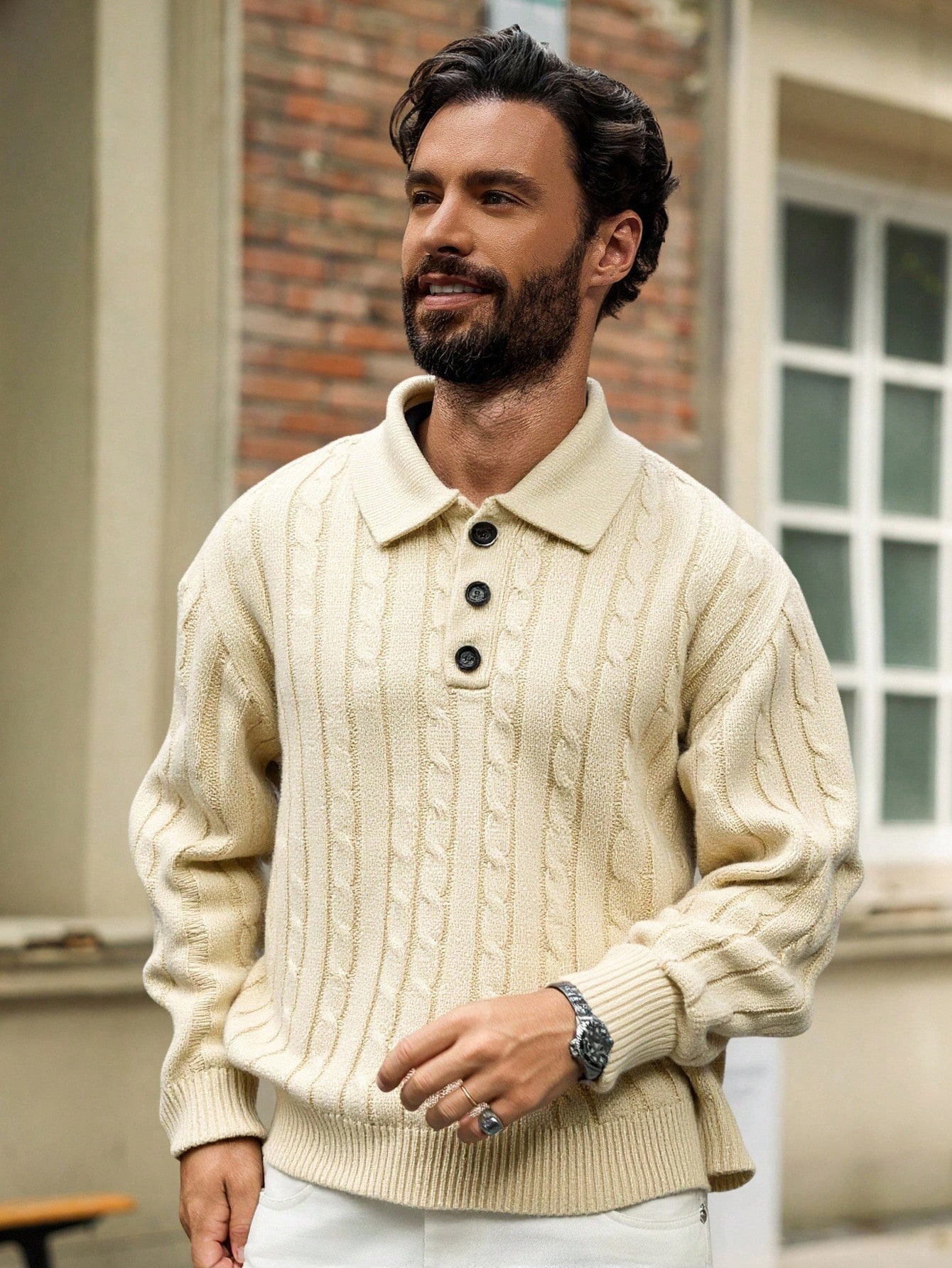 Manfinity Homme بلوفر كاجوال بياقة بولو أكمام طويل...