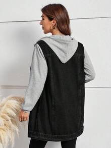 EMERY ROSE Mature Denim Áo khoác denim tay dài cài nút phía trước họa tiết khối màu dành cho nữ và áo khoác - màu đen - Xem 2