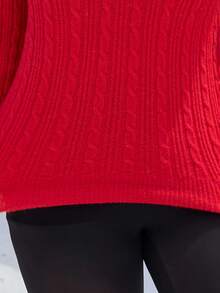 SHEIN EZwear Plus Size Vintage Cable Knit Pullover Sweater, Autumn/Winter Fall