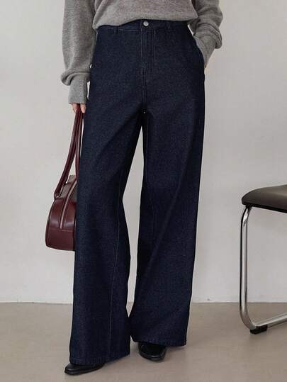 Dazy-Less Quần jeans ống đứng dáng rộng thoải mái cho nữ, màu thô giặt cổ điển, phù hợp mặc đi làm, đi chơi, mùa xuân và mùa thu